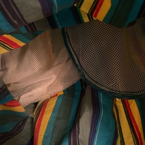 R & Y SPORT men’s Lg swim trunks, circus, stripes, teals, yellow, red , & brown - Picture 3 of 8